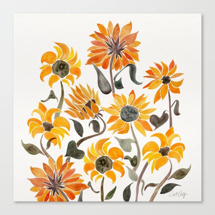 Sunflower Watercolor – Yellow & Black Palette Canvas Print