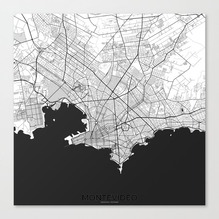 Montevideo Map Gray Canvas Print