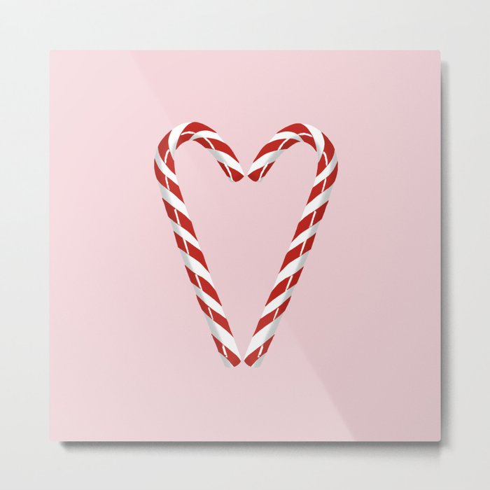 Candy Cane Hearts on bubblegum pink Metal Print