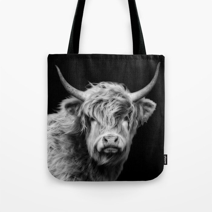 Highland Cow Black And White Tote Bag
