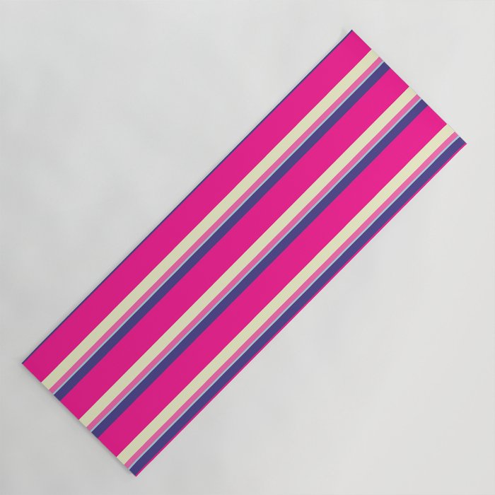 Colorful Dark Slate Blue, Deep Pink, Light Yellow, Hot Pink & Light Blue Colored Lined Pattern Yoga Mat