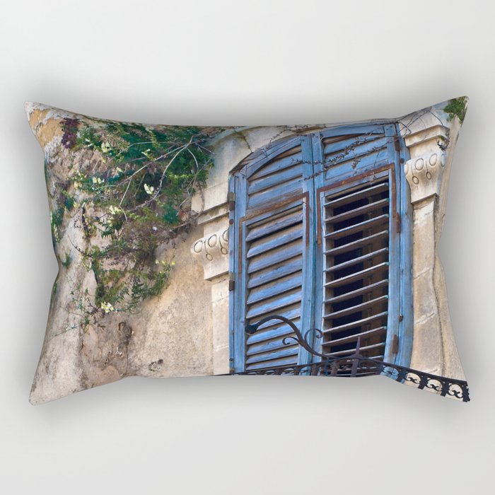 Blue Sicilian Door on the Balcony Rectangular Pillow