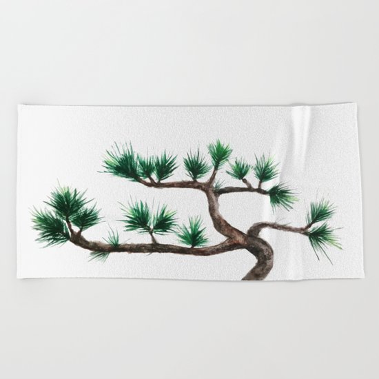green pine tree painting Beach Towel