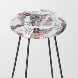Burgundy pink brown mint green retro floral Counter Stool