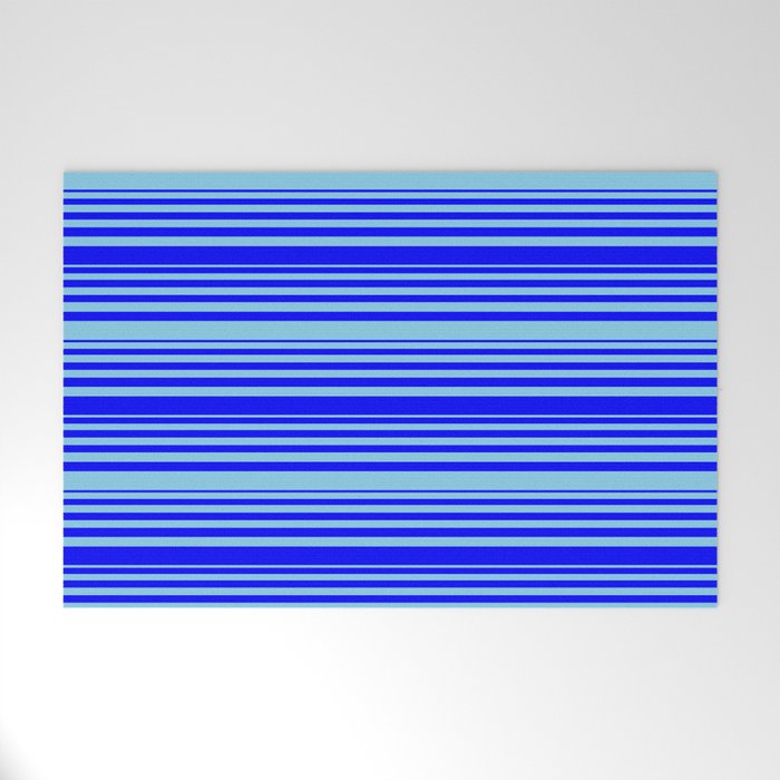 Blue and Sky Blue Colored Pattern of Stripes Welcome Mat