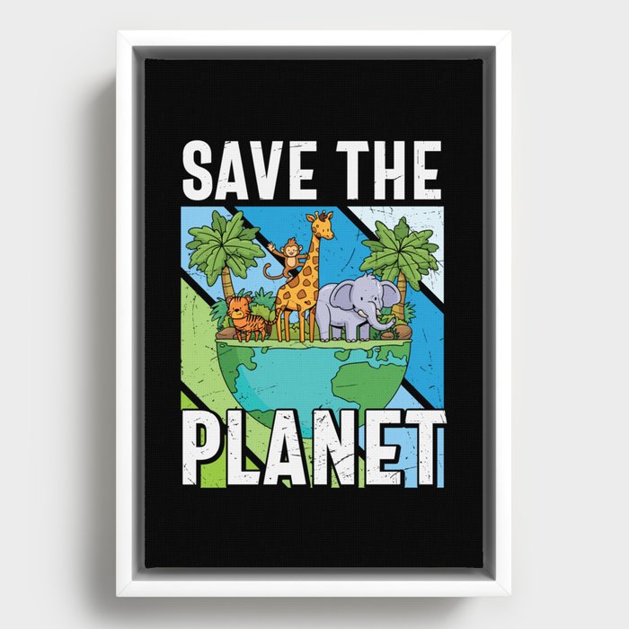 Save The Planet Vintage Retro Framed Canvas