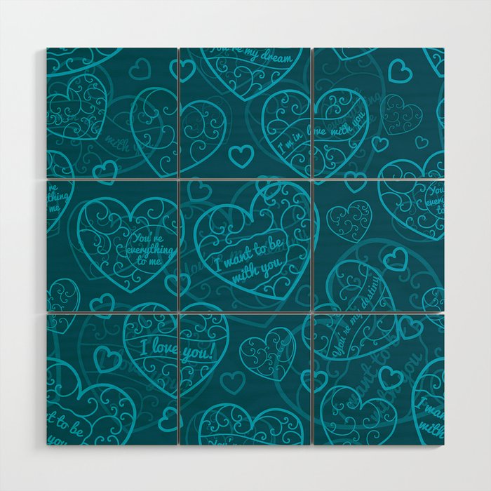 Blue Love Heart Collection Wood Wall Art
