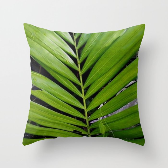 Green Palm Leaf Pattern Throw Pillow