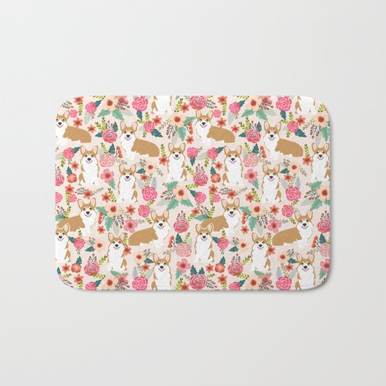 Corgi floral spring bloom flowers nature garden dog dog breeds corgis cute corgi puppies love Bath Mat