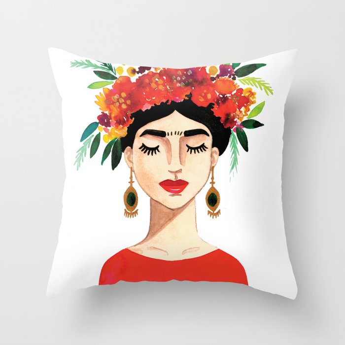 Floral Frida - Red Throw Pillow
