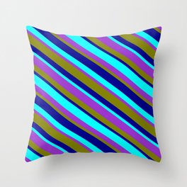 [ Thumbnail: Aqua, Dark Orchid, Green, and Dark Blue Colored Stripes/Lines Pattern Throw Pillow ]