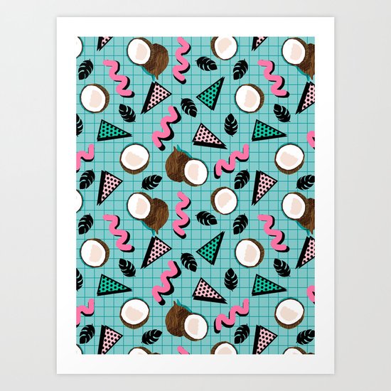 More Coconuts tropical summer vibes memphis abstract pattern print design by wacka Art Print