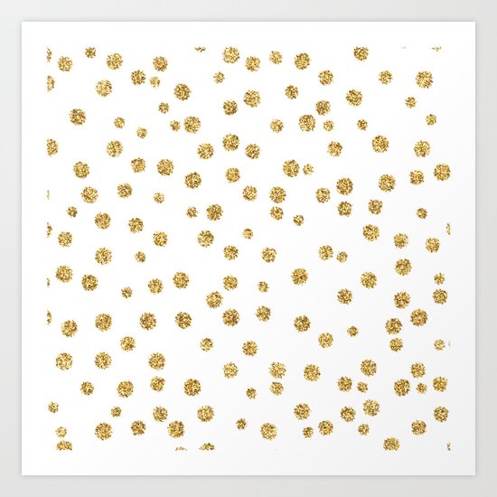Gold glitter confetti on white - Metal gold dots Art Print