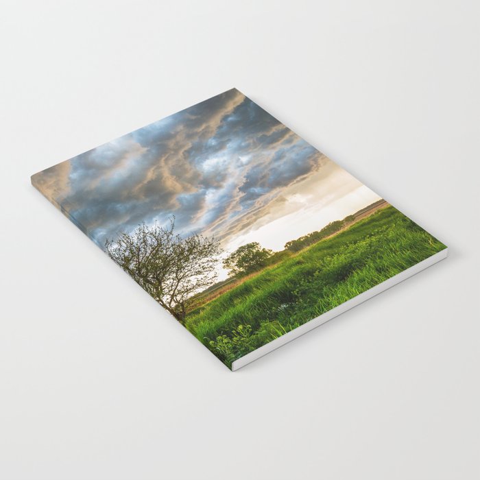 Stormy Day on the Plains - Tree Under Stormy Sky on Spring Day on the Plains of Kansas Notebook