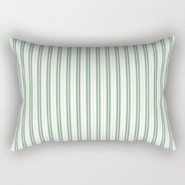 Fern Green and White Narrow Vertical Vintage Provincial French Chateau Ticking Stripe Rectangular Pillow