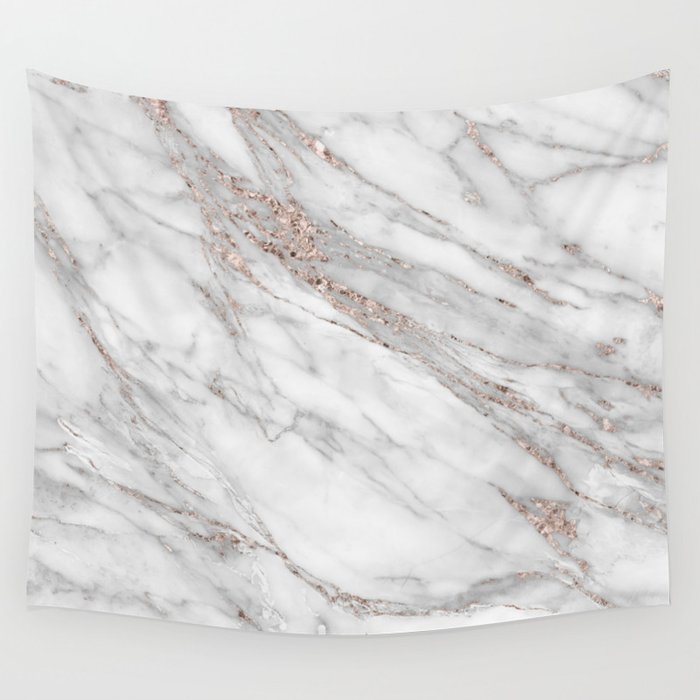 Pink Rose Gold Blush Metallic Glitter Foil On Gray Marble