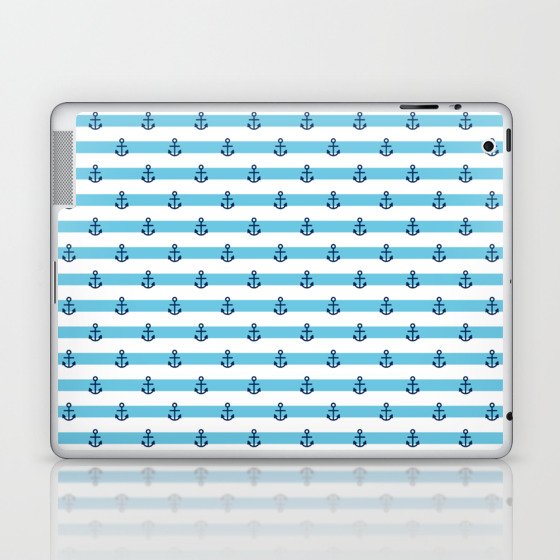 Blue and white stripes with anchors Laptop & iPad Skin