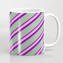 [ Thumbnail: Light Pink, Dark Violet & Dark Sea Green Colored Lined Pattern Coffee Mug ]