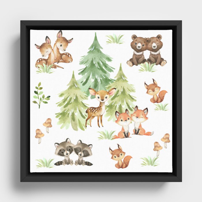 Woodland Forest Animals Nursery Framed Canvas