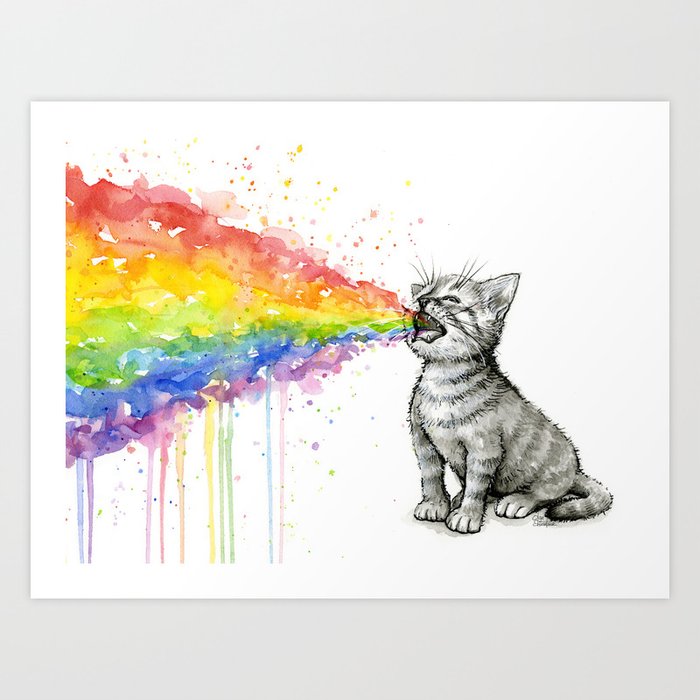 Kitten Puking Rainbow Art Print
