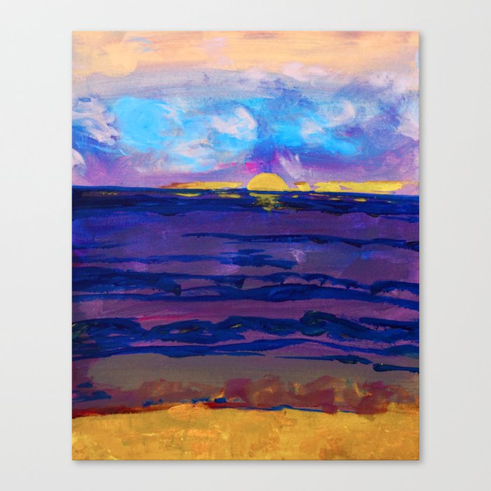 Large golden sunset, ocean, beach abstract Canvas Print
