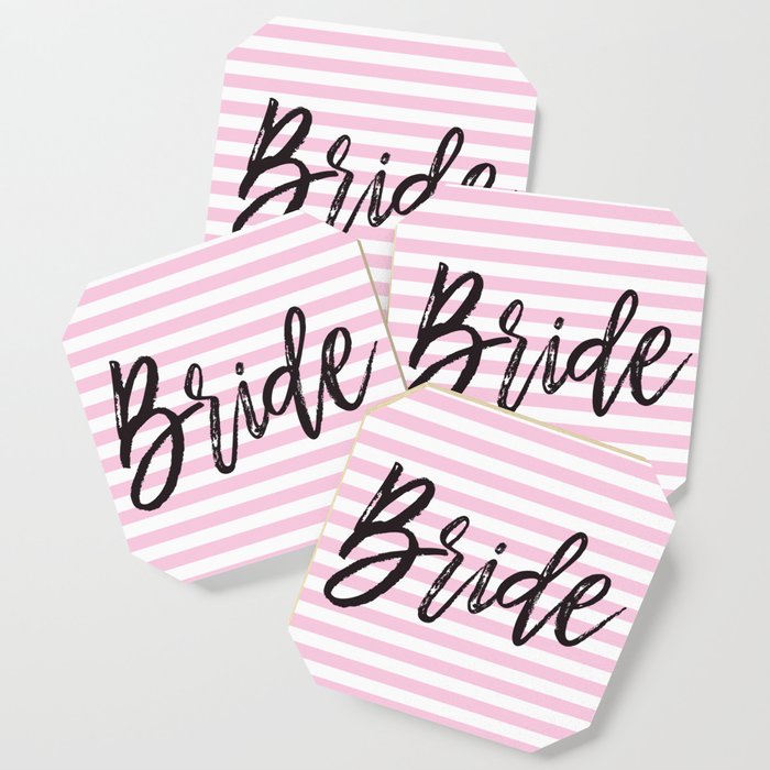Bride Pink and White Stripes Coaster