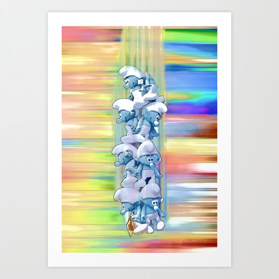 Falling Smurfs - Pastel Art Print