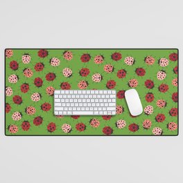 All over Modern Ladybug on Green Background Desk Mat