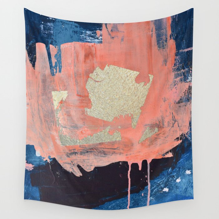 Edge of Reason: a minimal abstract mixed-media piece in pink blue and gold by Alyssa Hamilton Art Wall Tapestry