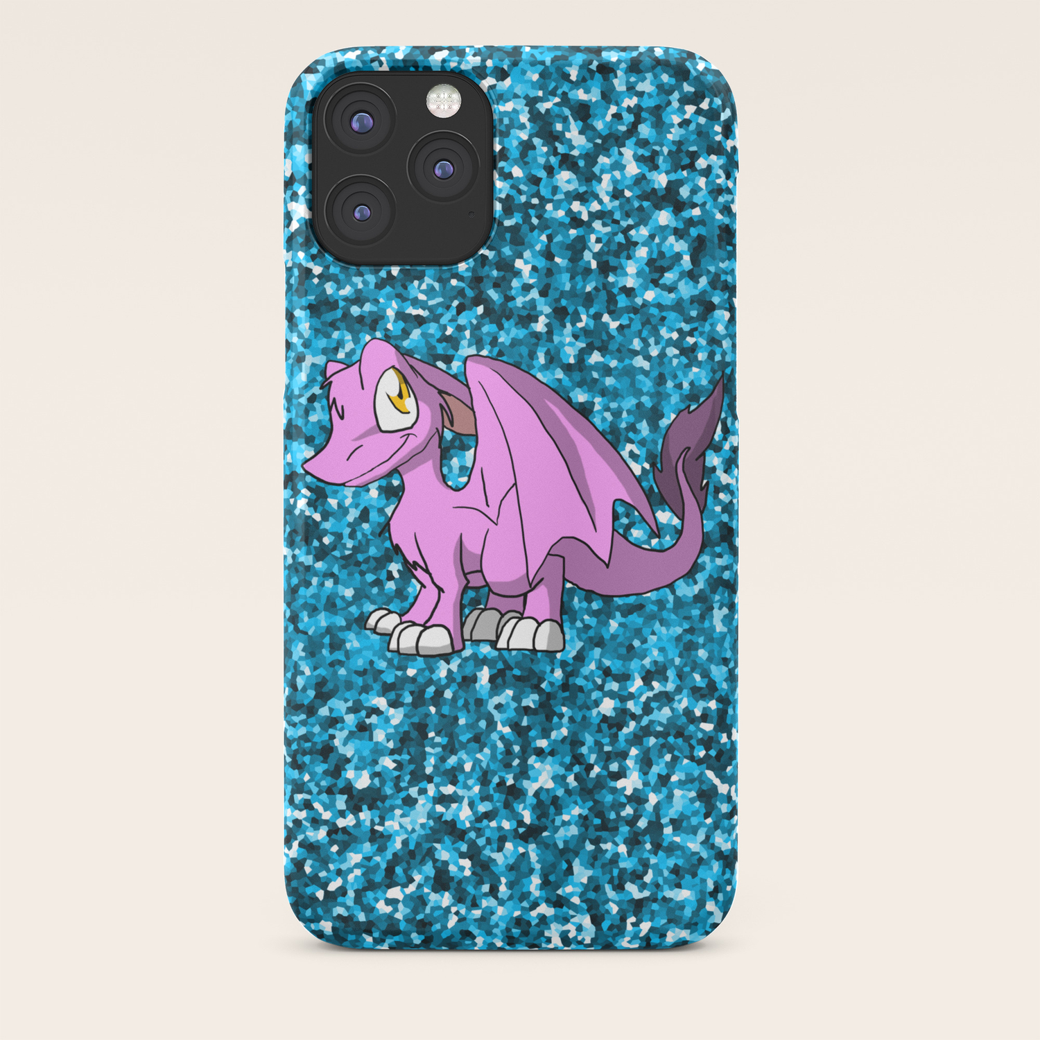 Bubblegum Sd Furry Dragon W Blue Glitter Background Iphone Case