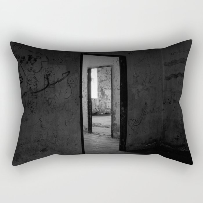 Doorways industrial ruins portrait black and white photograph / photography Rectangular Pillow