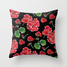 Red Geranium with black background Throw Pillow