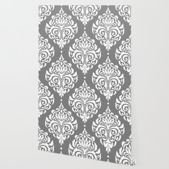 Grey Damask Wallpaper By Seafoam12 Society6