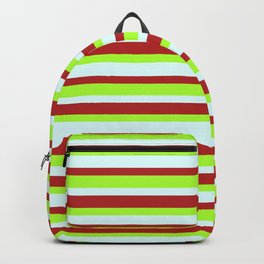 [ Thumbnail: Light Green, Light Cyan, and Red Colored Striped/Lined Pattern Backpack ]