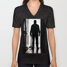 Bad Man at door in silhouette with axe V Neck T Shirt