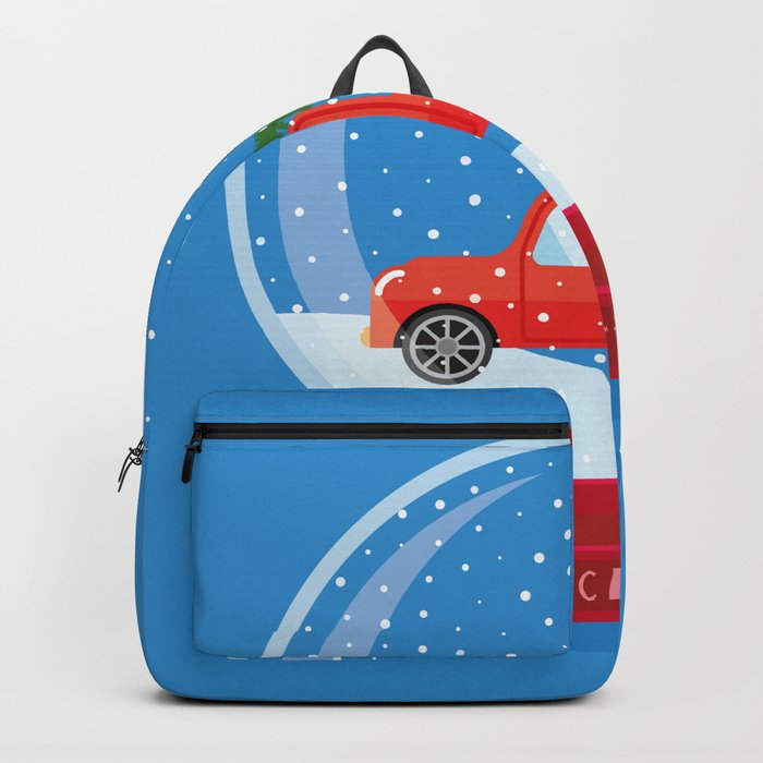 Christmas Snow Globe with Car. Merry Christmas. Celebrating New Year and Christmas. Vector Illustration in Flat Style Backpack