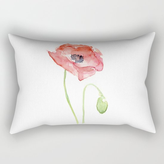 Red Poppy Watercolor Flower Floral Abstract Rectangular Pillow