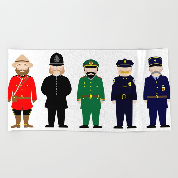 International Police Uniforms & Moustaches Beach Towel