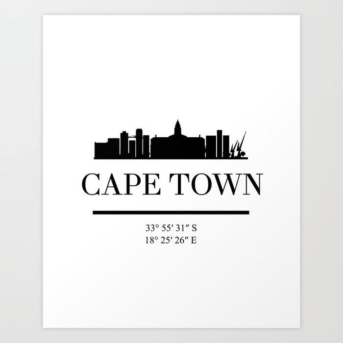 CAPE TOWN SOUTH AFRICA BLACK SILHOUETTE SKYLINE ART Art ...