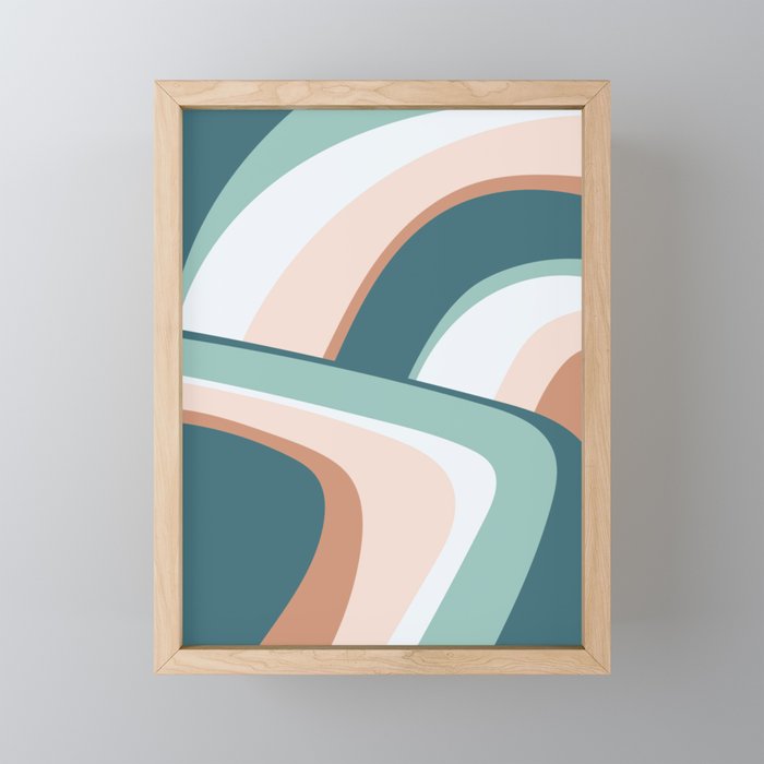 Retro Wavy Lines in Teal and Peach Framed Mini Art Print