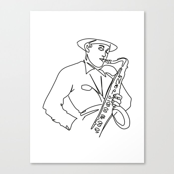 Jazz Saxophonist Line Art Canvas Print