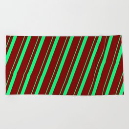 [ Thumbnail: Green & Maroon Colored Lines Pattern Beach Towel ]