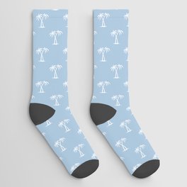 Pale Blue And White Palm Trees Pattern Socks