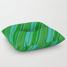 [ Thumbnail: Forest Green, Green & Light Sea Green Colored Pattern of Stripes Floor Pillow ]