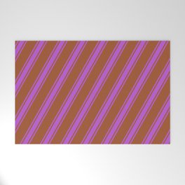 [ Thumbnail: Sienna and Orchid Colored Pattern of Stripes Welcome Mat ]
