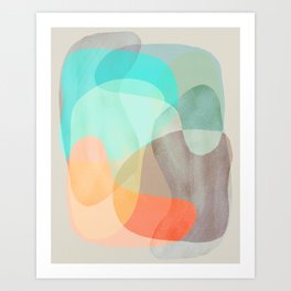 Shapes and Layers no.29 - Blue, Orange, Gray, abstract painting Art Print