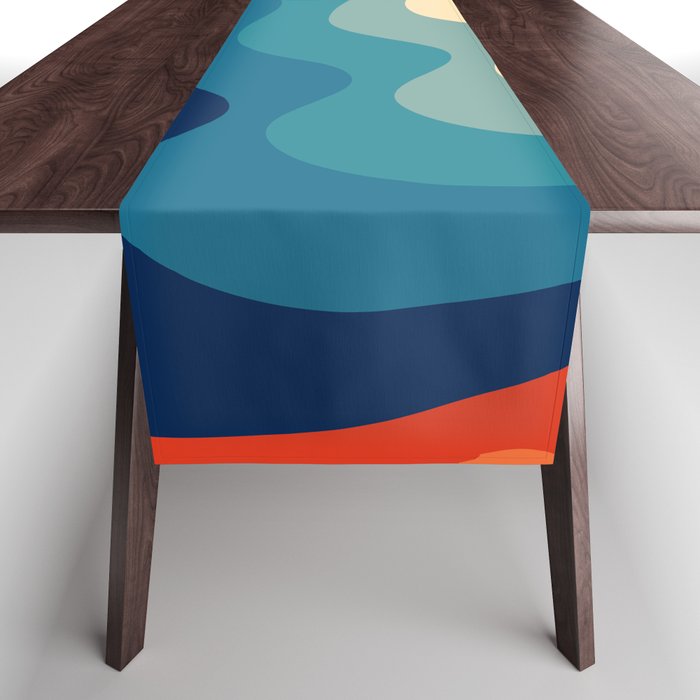 Retro 70s and 80s Color Palette Mid-Century Minimalist Abstract Art Ocean Waves Table Runner