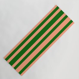 [ Thumbnail: Dark Green & Light Salmon Colored Striped/Lined Pattern Yoga Mat ]
