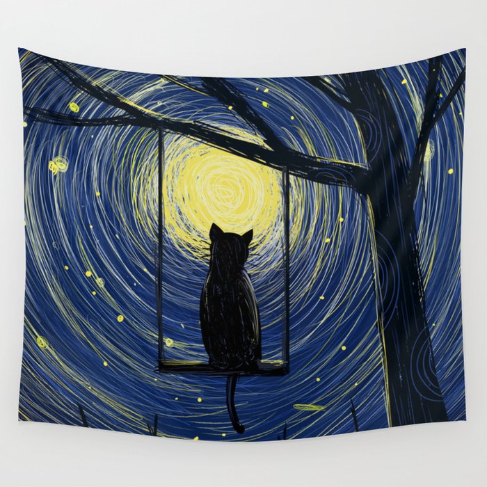starry cat night Wall Tapestry