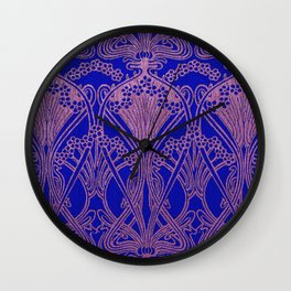 Royal blue,Art nouveau pattern,royal purple, floral Wall Clock